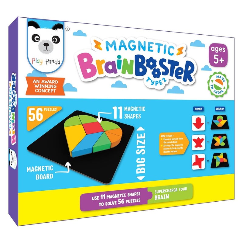 Play Panda Brain Booster Type 2 - 56 Puzzles with Magnetic Shapes and Board - Image 1